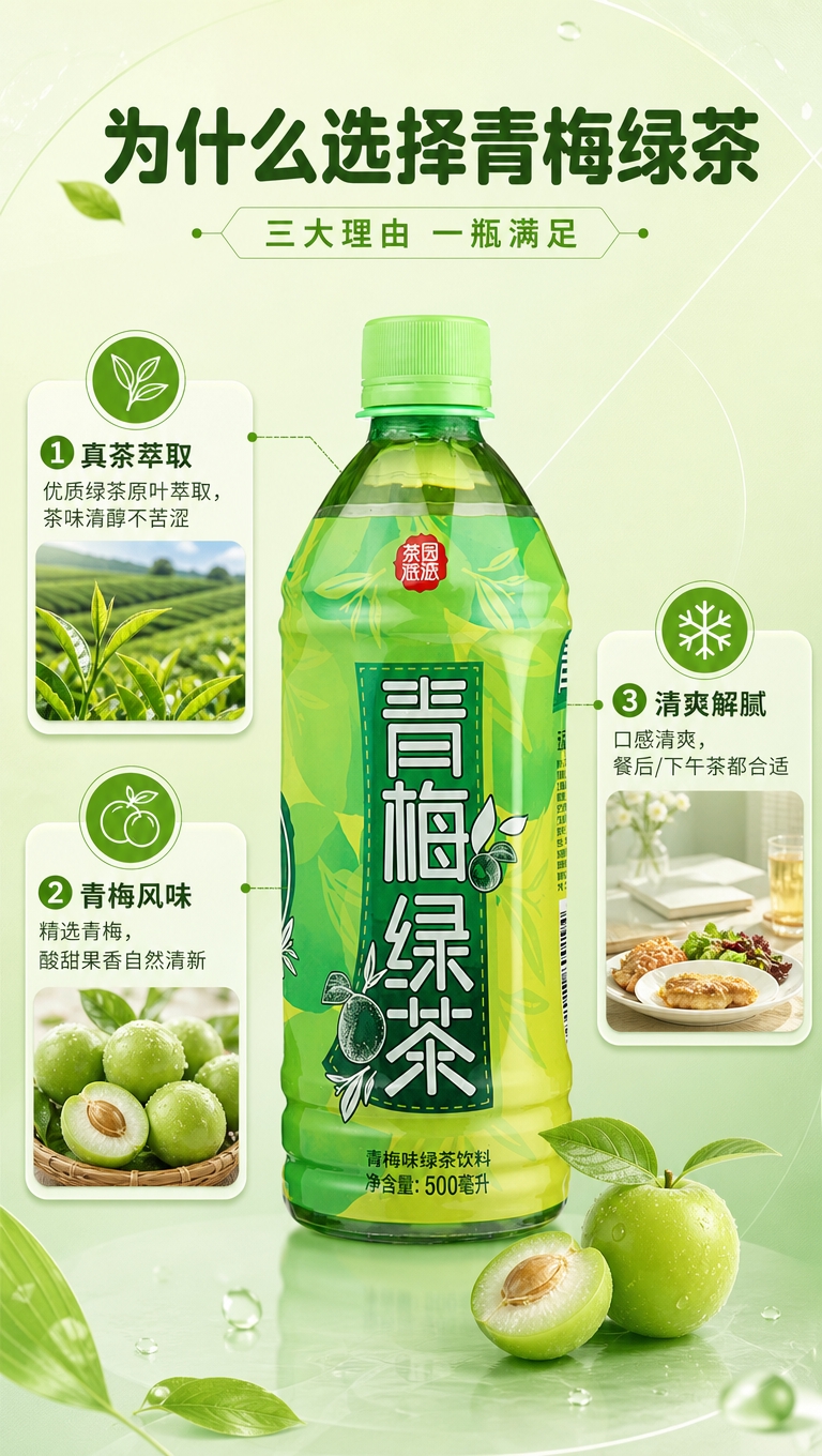 [商品] 使用【图1】茶派青梅绿茶500ml瓶装饮料；保留瓶身… - 图片创意预览
