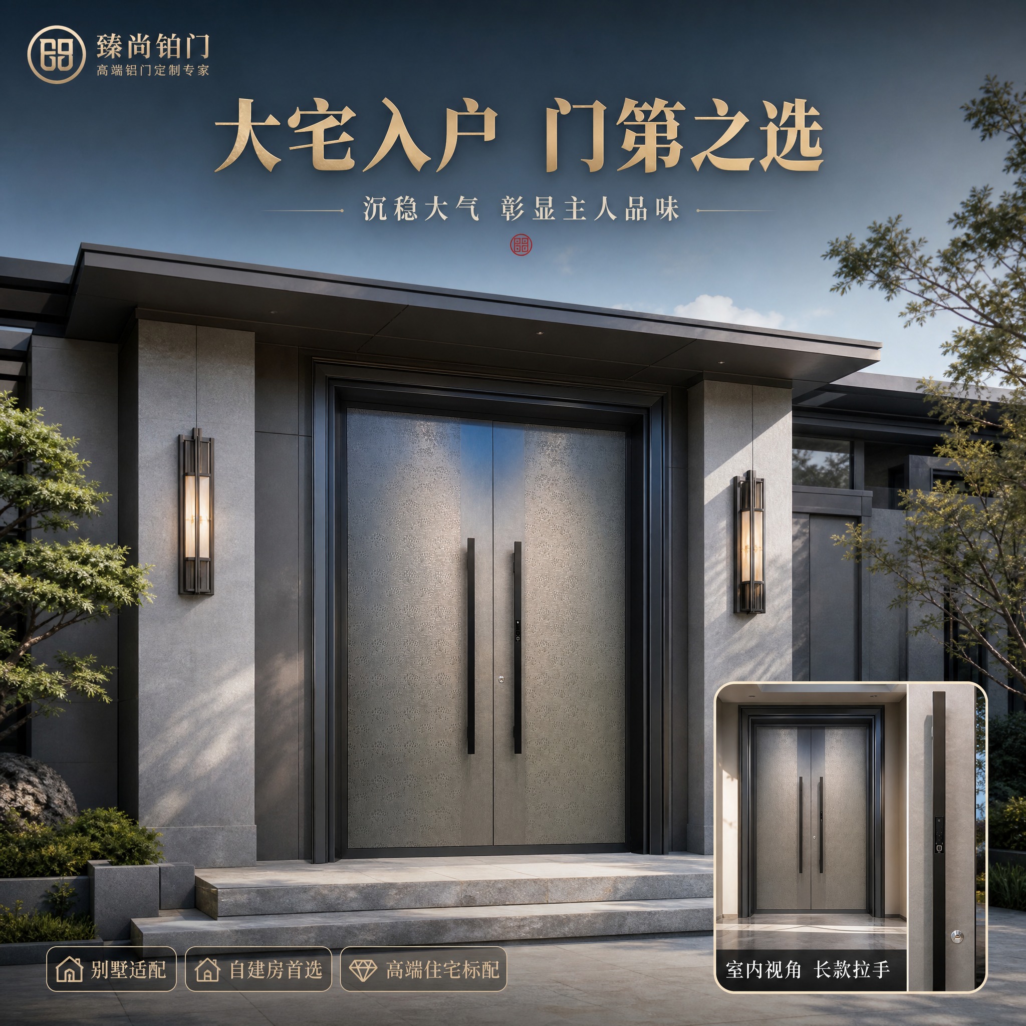 [主图-4] 场景效果篇，核心任务：展示入户门安装在真实大宅场… - 图片创意预览