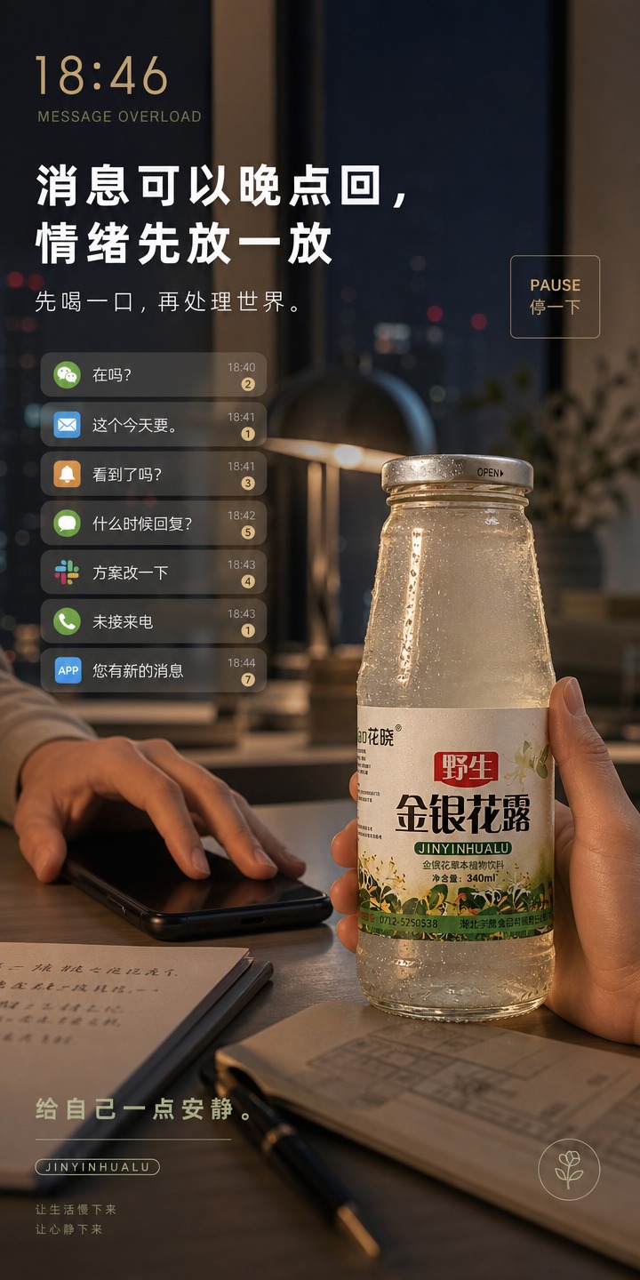 [商品] 使用【图1】野生金银花露玻璃瓶产品图；严格保留：透明… - 图片创意预览