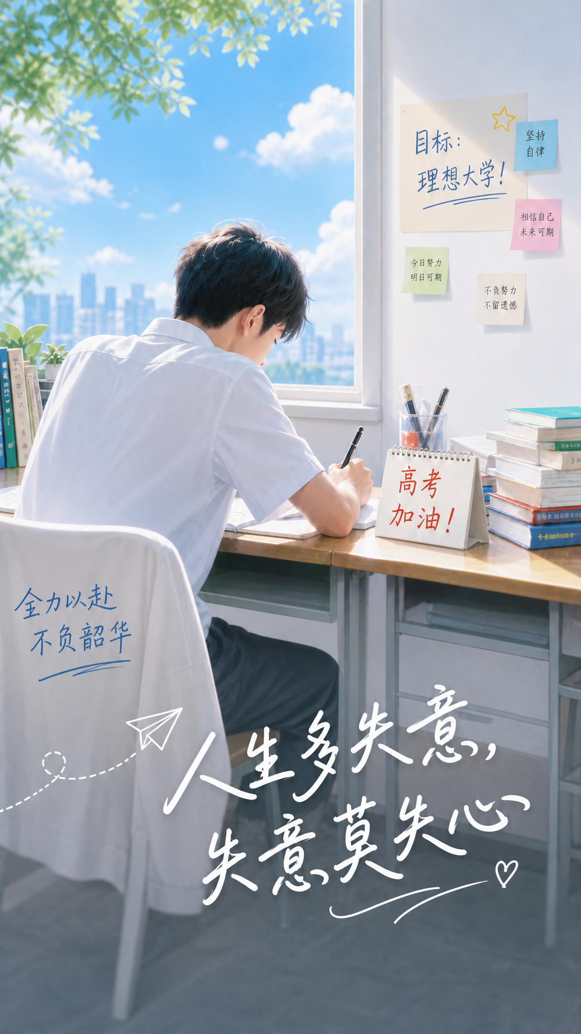 修改海报：去除文字下方的蓝色底色，让白色手写文字"人生多失意，… - 图片创意预览