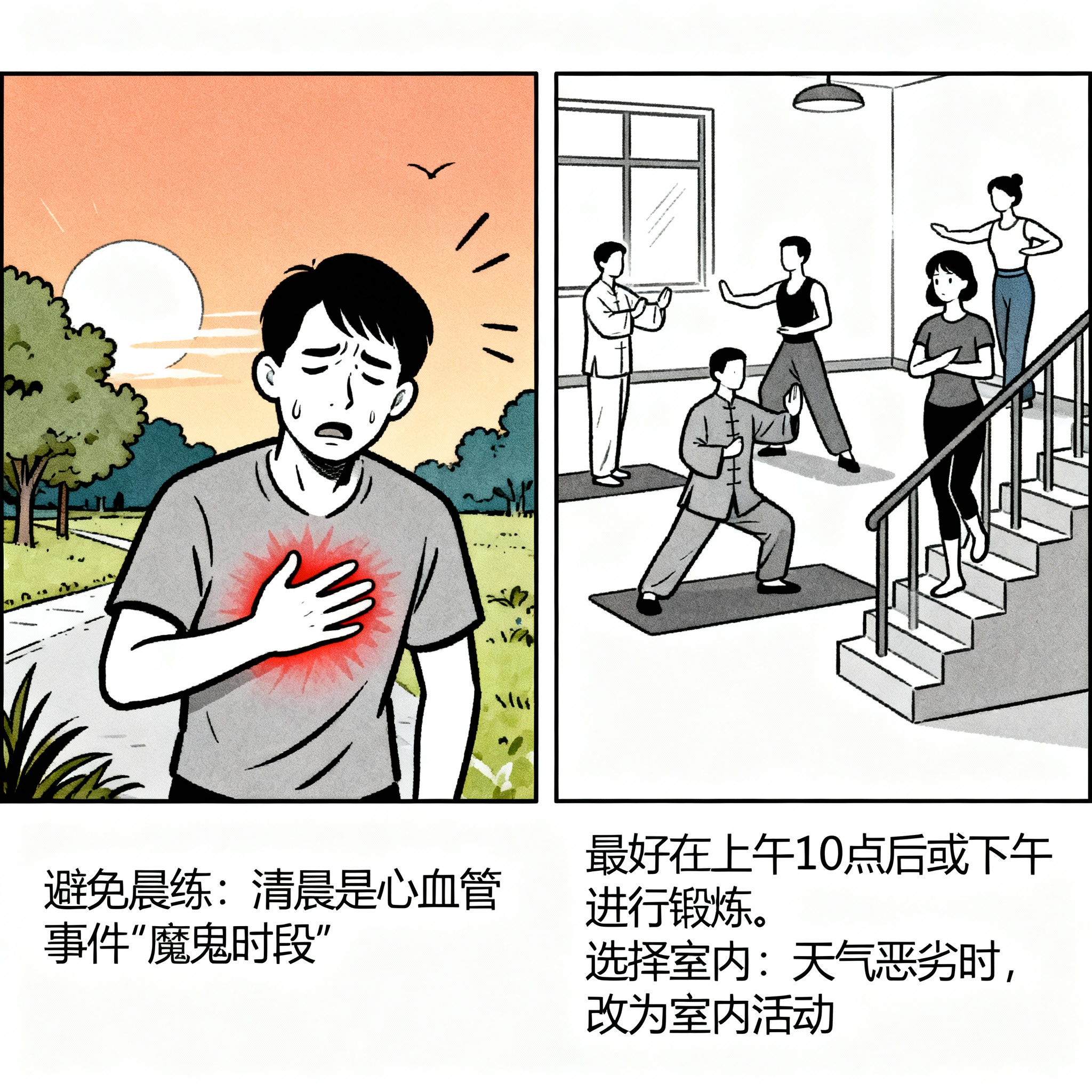 避免晨练：清晨是心血管事件"魔鬼时段"。最好在上午10点后或下… - 图片创意预览