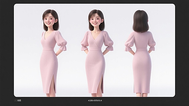 女生卡通形象三视图