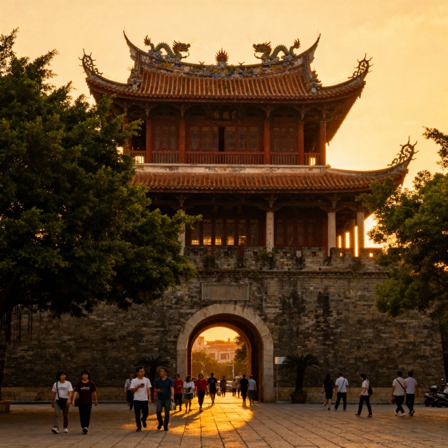 生成4张以上与揭阳主题相关的宣传图片（如风景、人文、未来想象图等）。每张图片需注明生成所用的提示词（prompt），并附简短设计说明预览效果