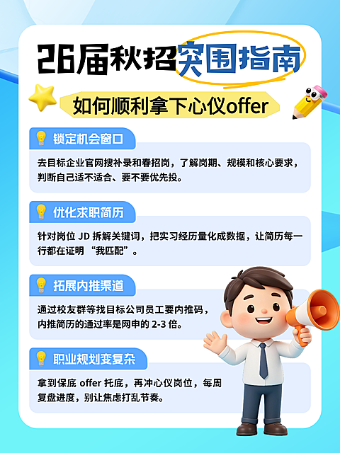 3d卡通秋招秋季招聘知识分享小红书配图