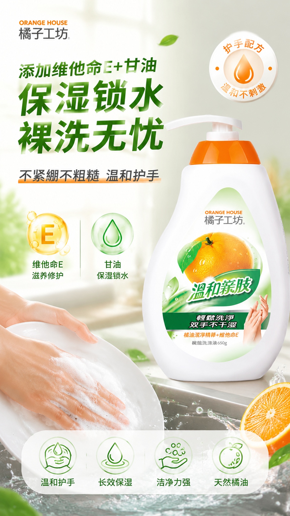 「图片1」淘宝/天猫 商品是天然橘油洗洁精，卖点是A类食品级认… - 图片创意预览