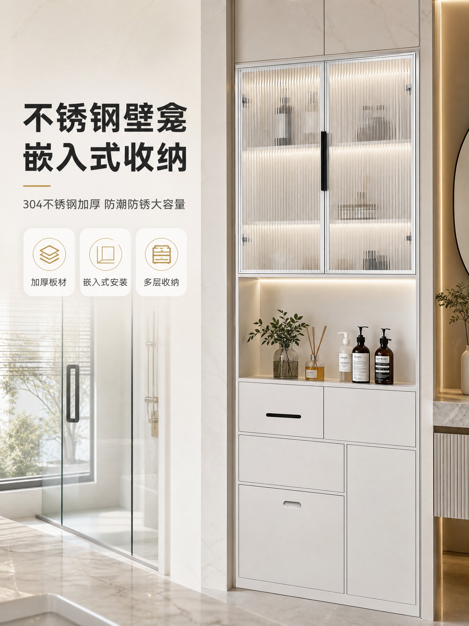 [商品] 使用【图1】白色长虹玻璃门高柜款不锈钢壁龛；保留整体… - 图片创意预览