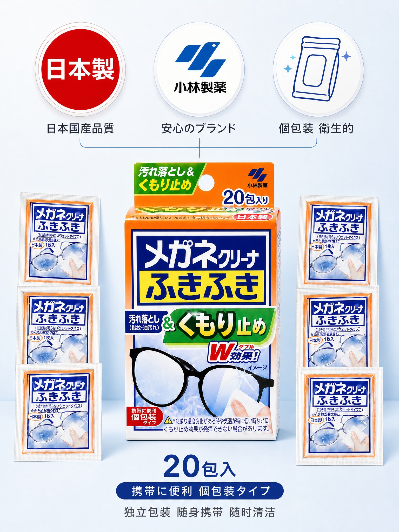 3:4竖版电商主图，日本小林制药眼镜清洁湿巾，主图5 规格与品… - 图片创意预览