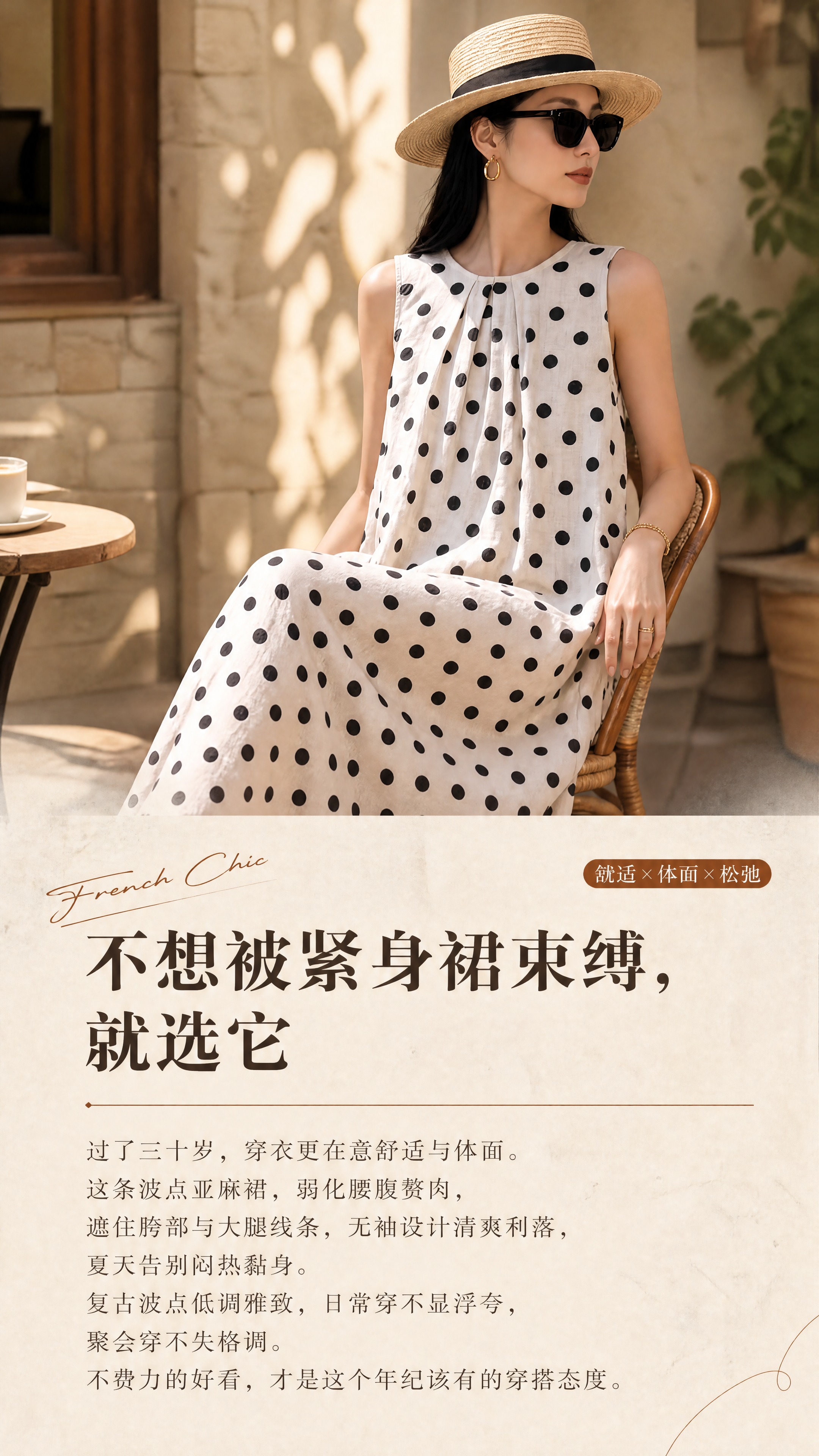 [商品] 使用【图4】米杏底黑色波点亚麻无袖连衣裙；商品处理：… - 图片创意预览