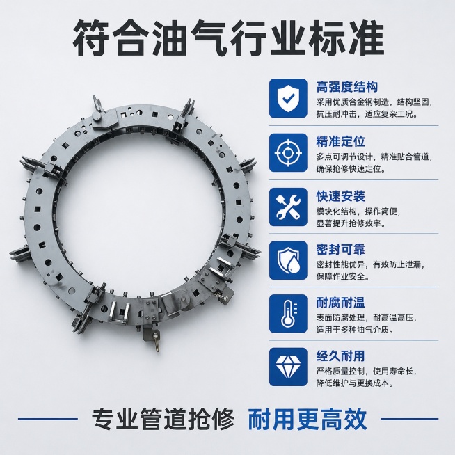 「图片1」「图片1」，生成一套主图（5张），商品名称是：重型管道校正对口器，卖点是：1.灾害管道专项矫正：区别于普通标准对口器，自带大变形管口校圆功能，针对性解决滑坡、撞击失圆管道抢修难题；
2.分体预览效果
