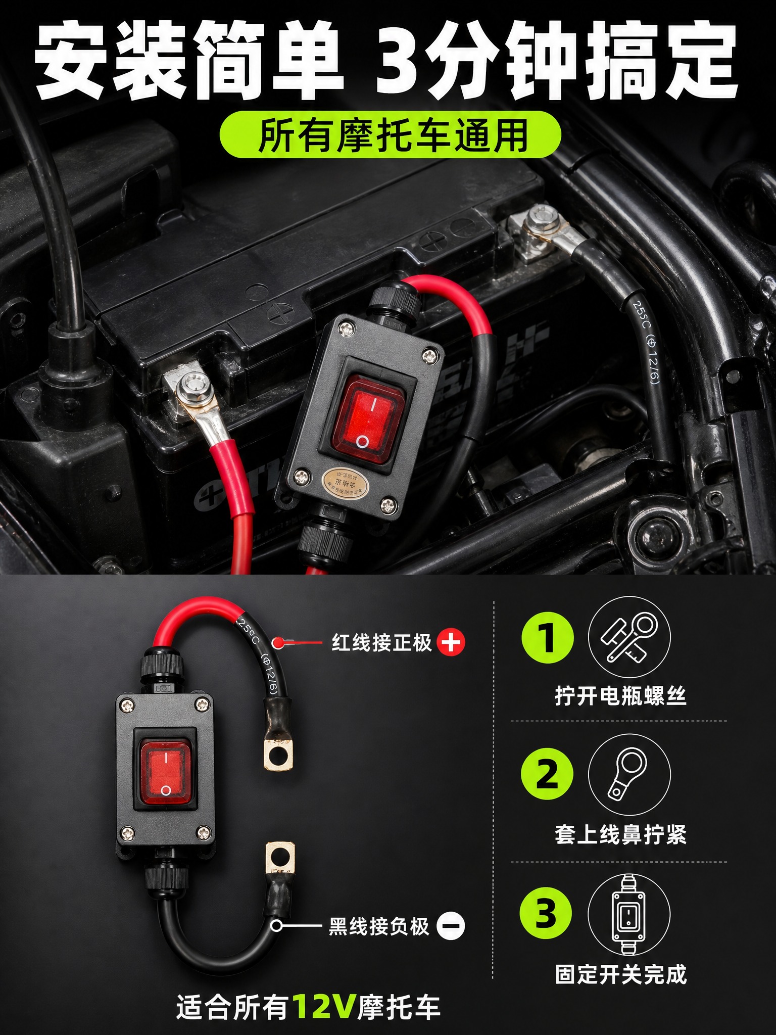 [主图-4] 安装适配场景，主题：安装简单 3分钟搞定 所有摩… - 图片创意预览