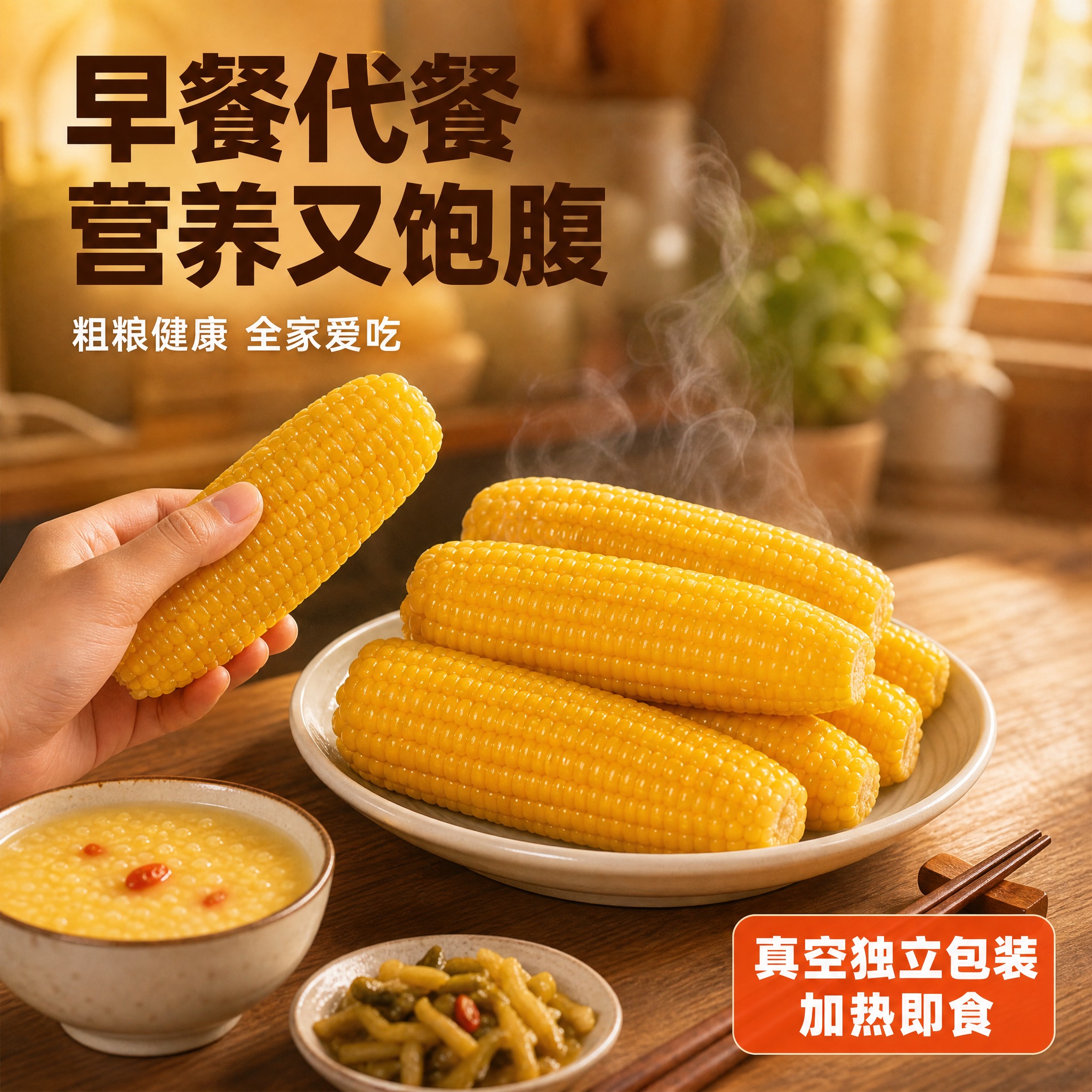 [主图-4] 黑龙江头茬黄粘玉米食用场景图，展示家庭餐桌食用氛… - 图片创意预览