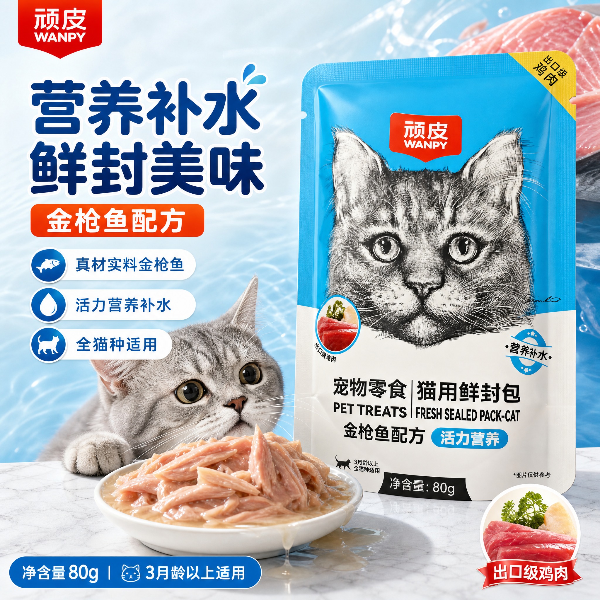 [单张主图] 顽皮WANPY猫用鲜封包金枪鱼配方 爆款促销感主… - 图片创意预览