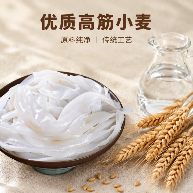 「图片1」，生成一套主图（5张），商品名称是凉皮，卖点是筋道爽滑，适配抖音平台，主图比例为1:1预览效果