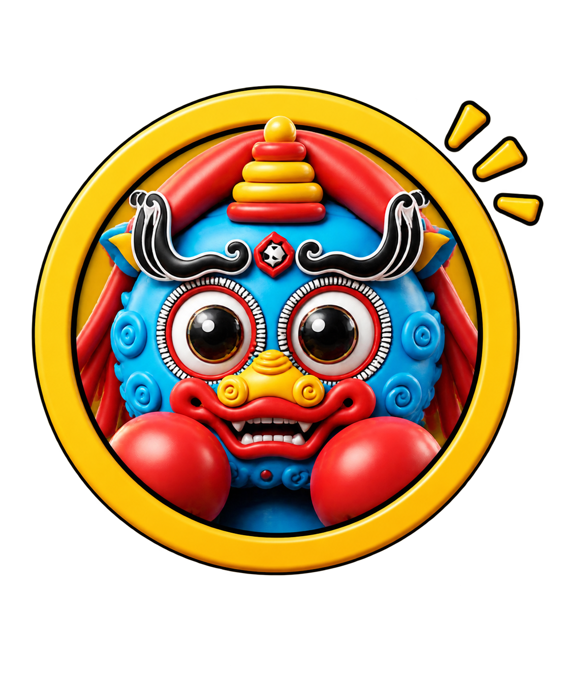 将海报右上角的圆形黄色边框舞狮头像标签完整抠取出来，包括圆形黄… - 图片创意预览