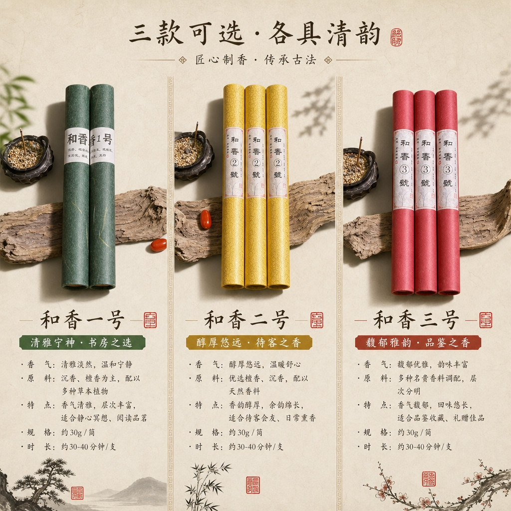 电商详情页产品介绍页，三款线香产品分三栏横向排列，左为绿色筒装… - 图片创意预览