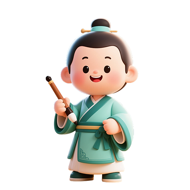 帮我生成一个书法软件APP的IP形象，人物Q版可爱，男孩形象