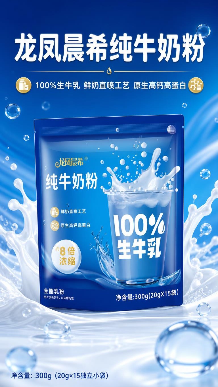 [商品] 使用【图1】龙凤晨希纯牛奶粉自立袋包装；保留深蓝色包… - 图片创意预览