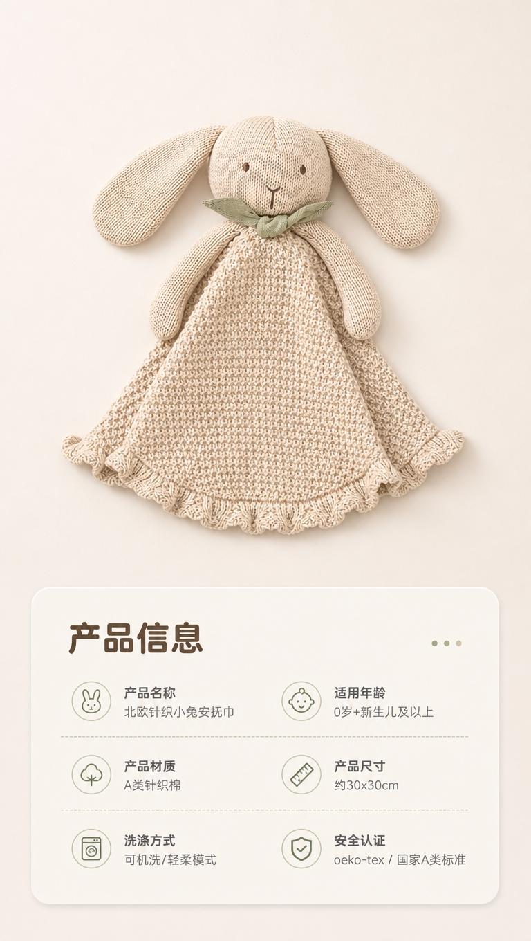 [商品] 使用【图1】米杏色针织长耳兔安抚巾；保留长垂耳、豆豆… - 图片创意预览