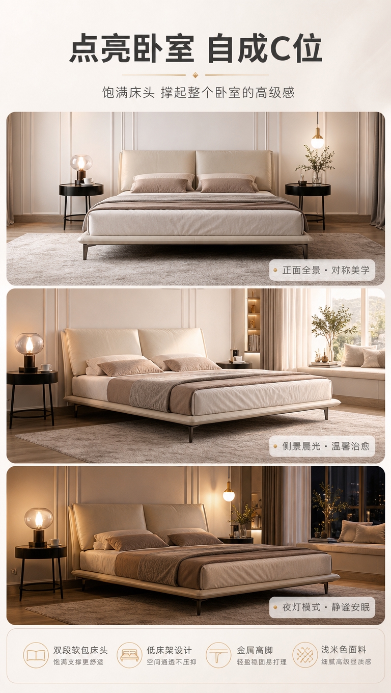 [商品] 使用【图1】意式轻奢高饱满软包床；保留双段式软包床头… - 图片创意预览
