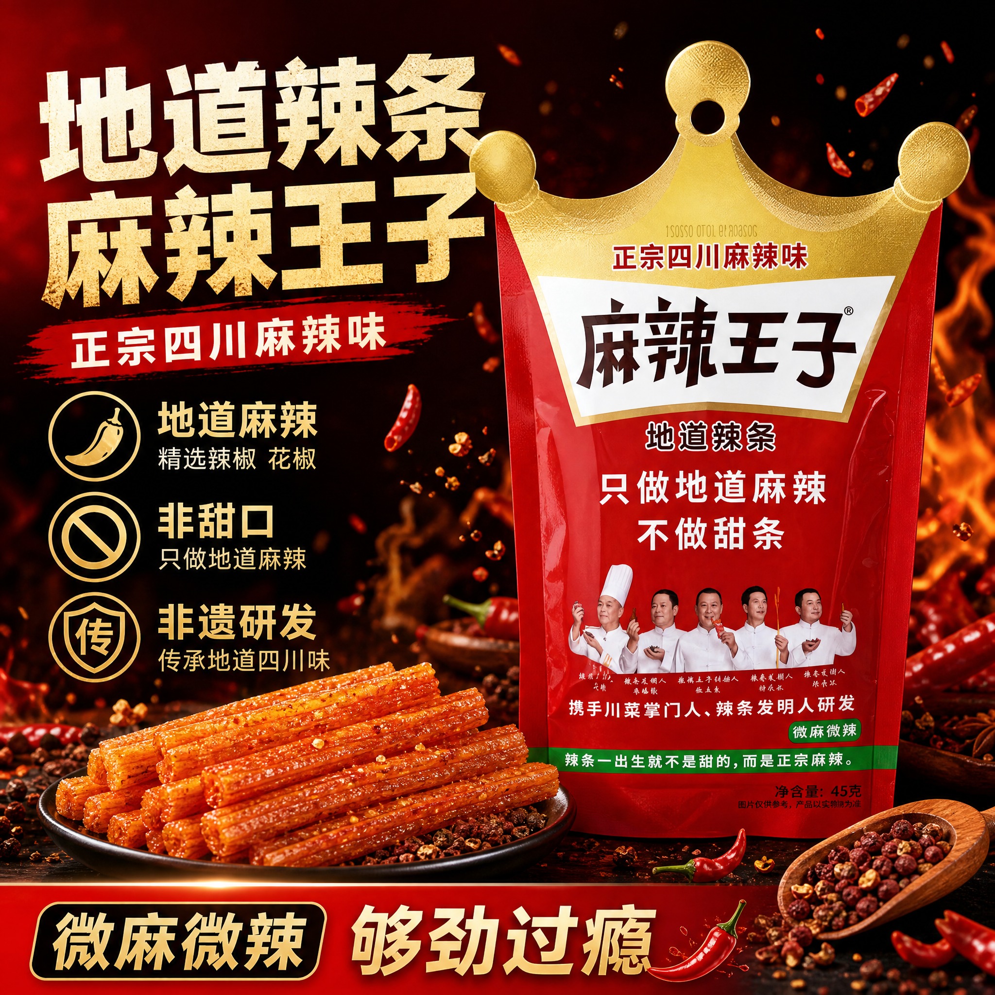 [单张主图] 麻辣王子地道辣条，爆款促销感主图，突出正宗四川麻… - 图片创意预览
