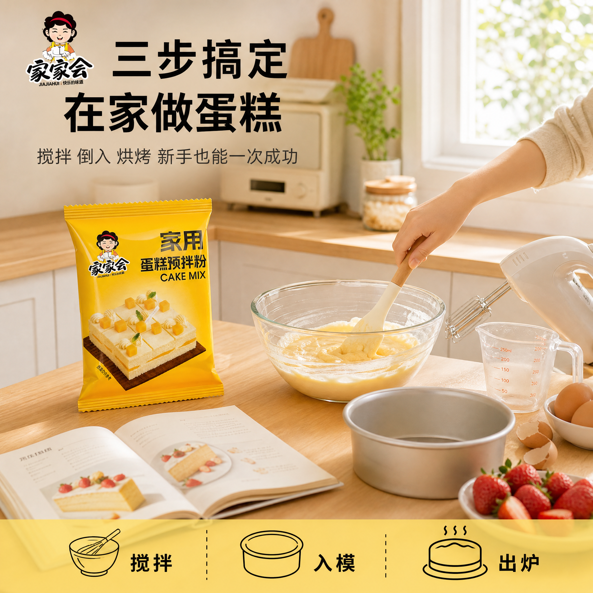 [主图-4] 家家会蛋糕预拌粉使用场景图 家庭烘焙轻松操作。… - 图片创意预览