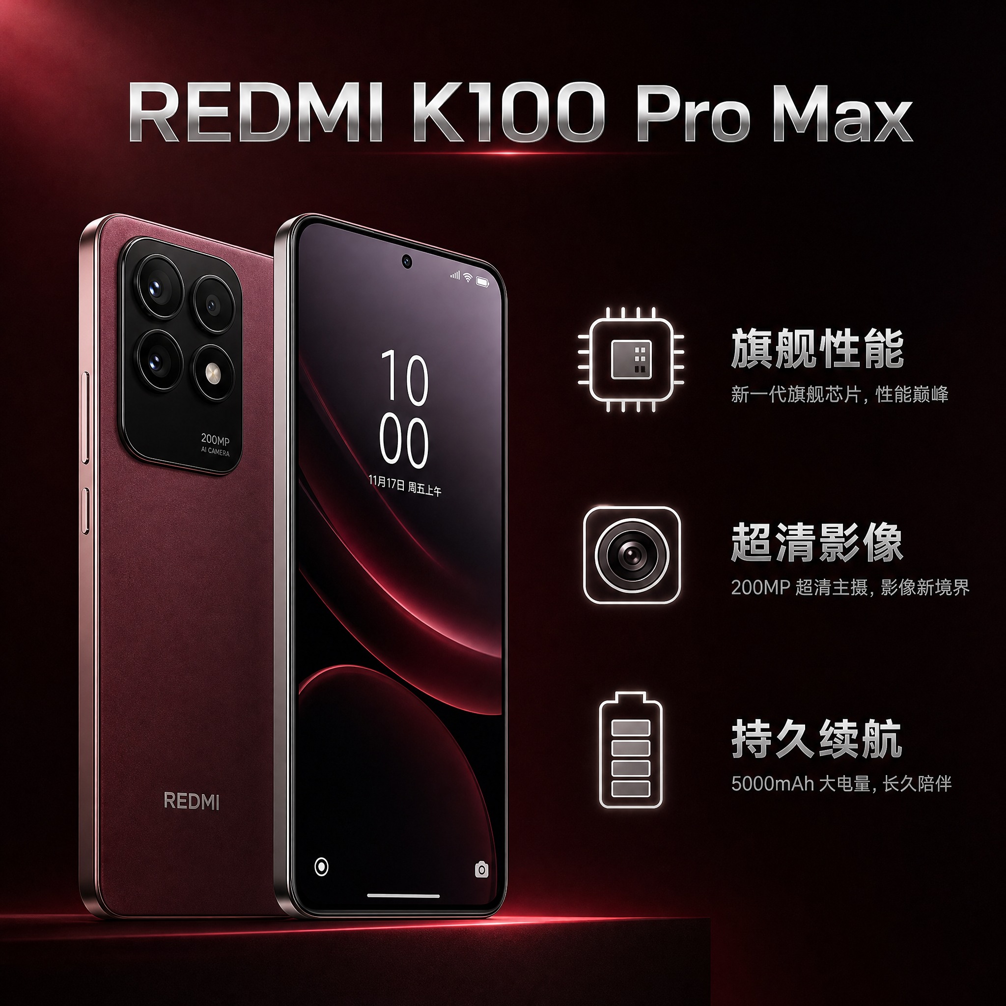 [主图-2] REDMI K100 Pro Max 酒红色磨砂… - 图片创意预览