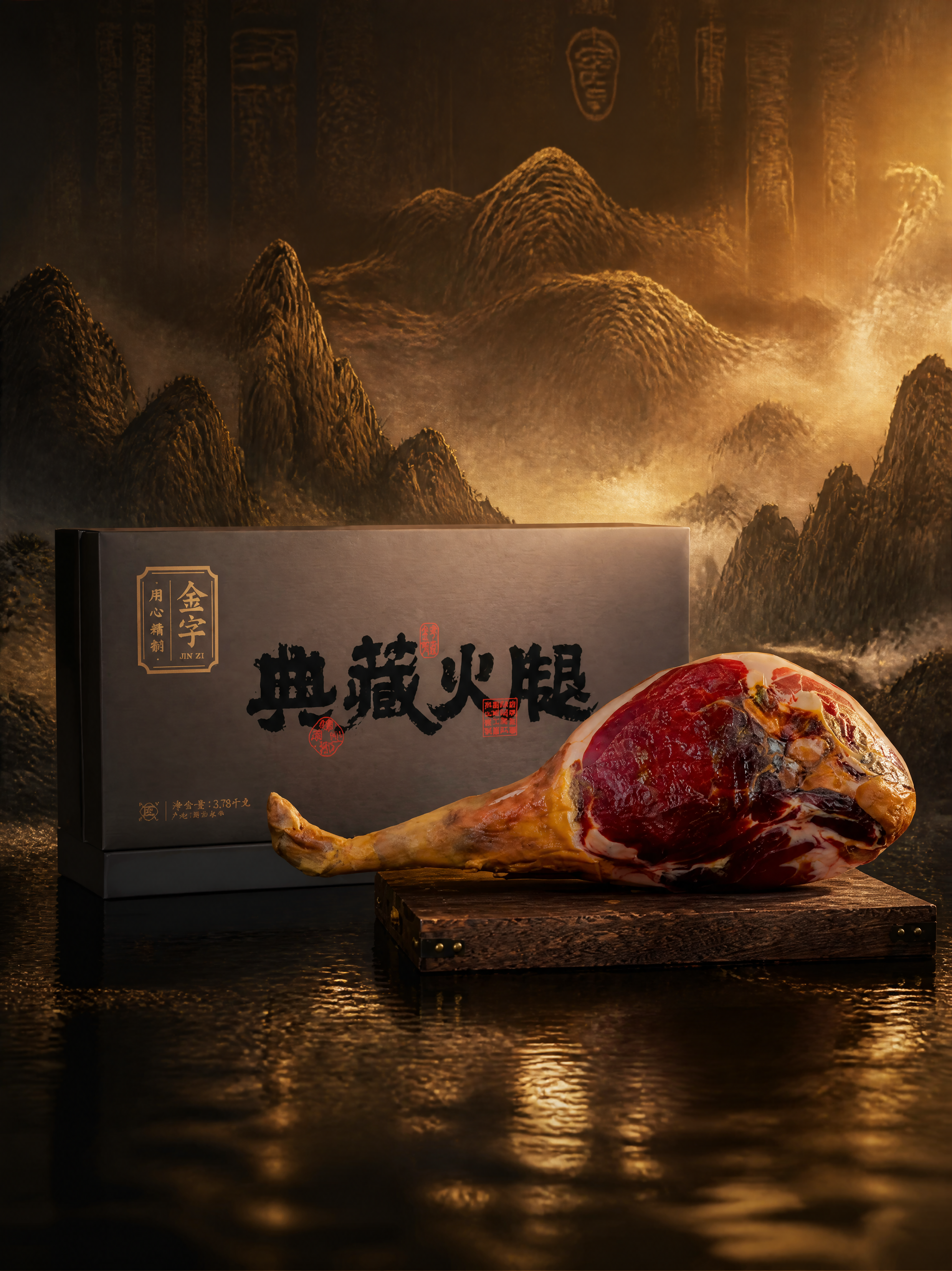 火腿礼盒与整腿，严格参照上传产品图，完整保留所有可见组件、部件… - 图片创意预览