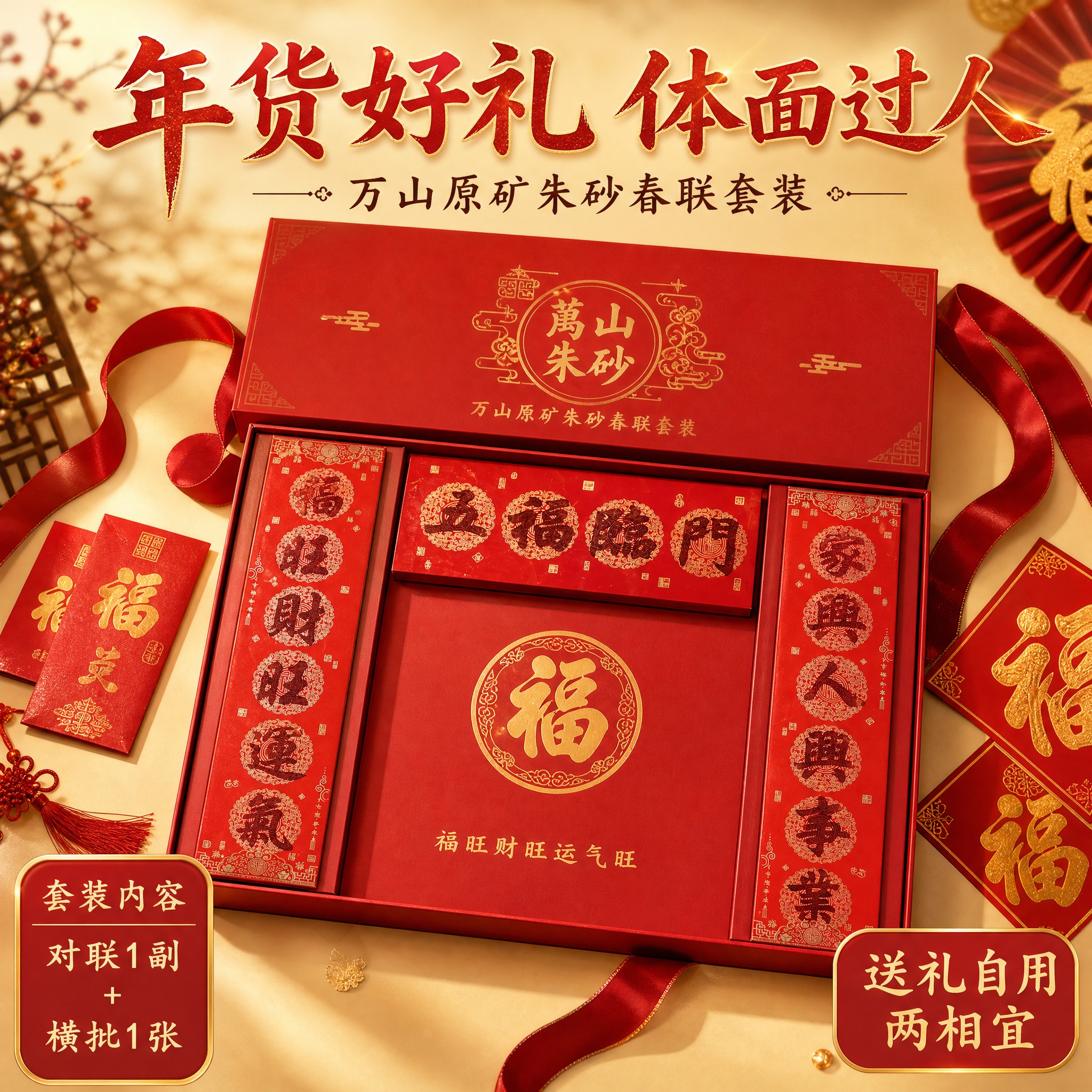 [主图-6] 万山原矿朱砂春联 套装内容与送礼场景图。 [统一… - 图片创意预览