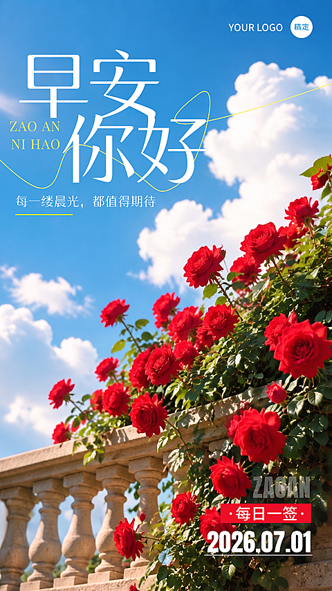 早安日签晴空治愈温柔清新文艺企业朋友圈竖版手机海报
