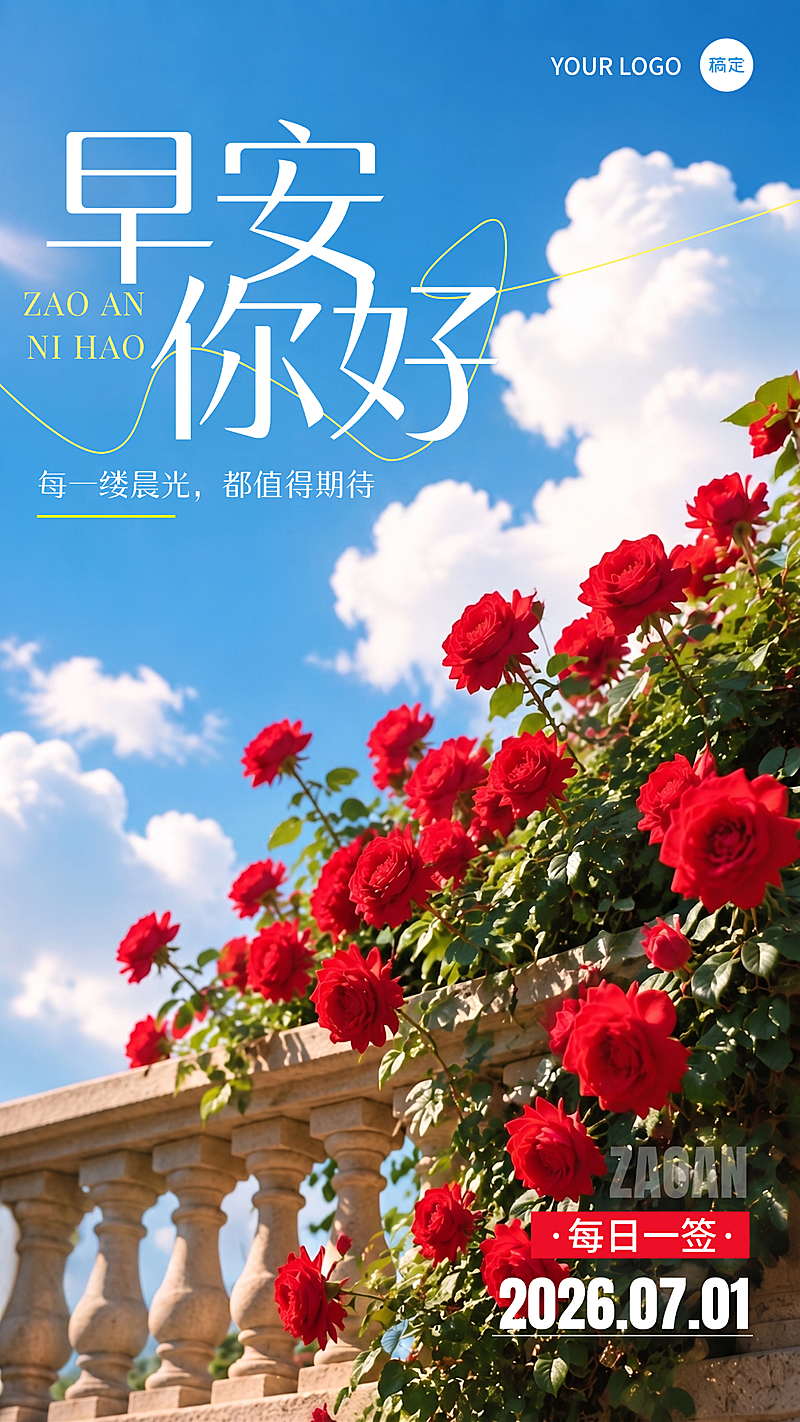 早安日签晴空治愈温柔清新文艺企业朋友圈竖版手机海报
