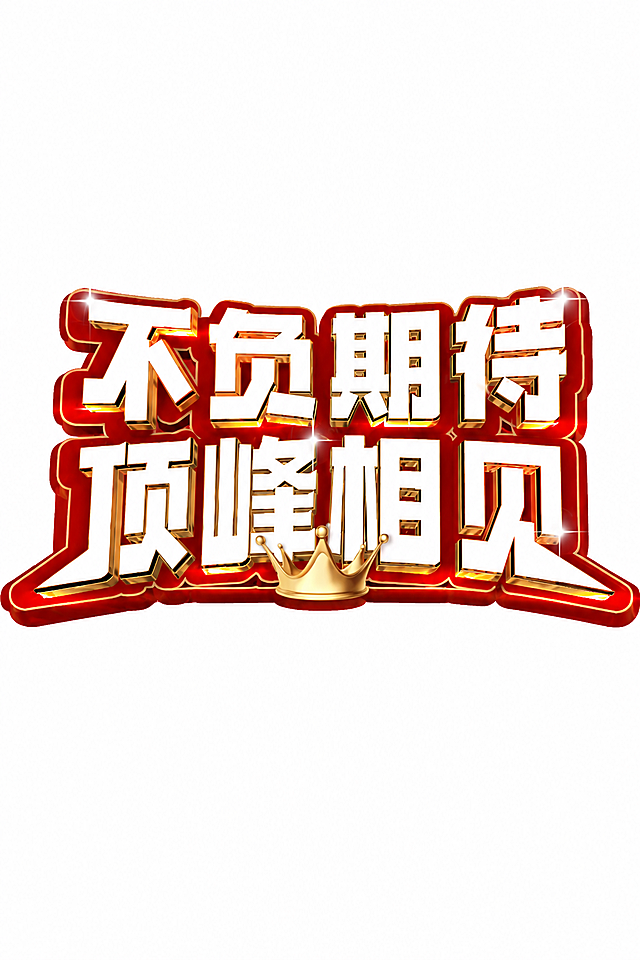 参考原图片的风格，去掉背景和人物，只保留大标题“不负期待 顶峰相见”，保留原有的红白金色立体字和皇冠装饰，干净的背景