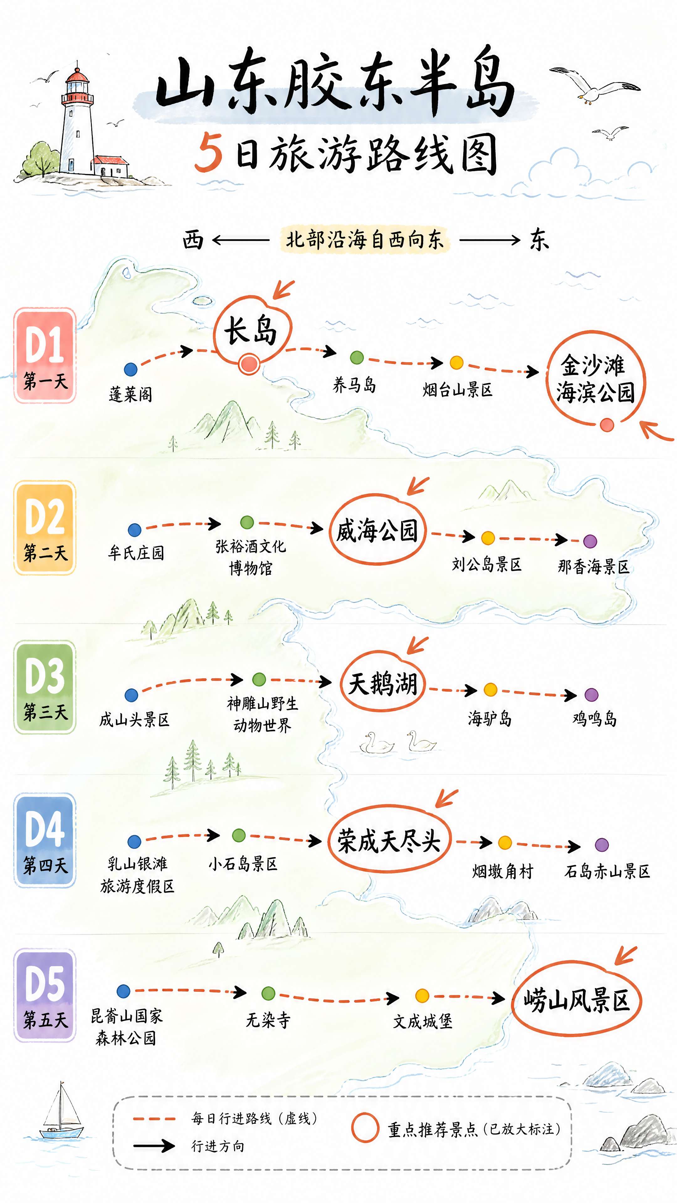 手绘风格的栾川老君山重渡沟双高6日旅游路线图，整体方位和行程动线 - 图片创意预览