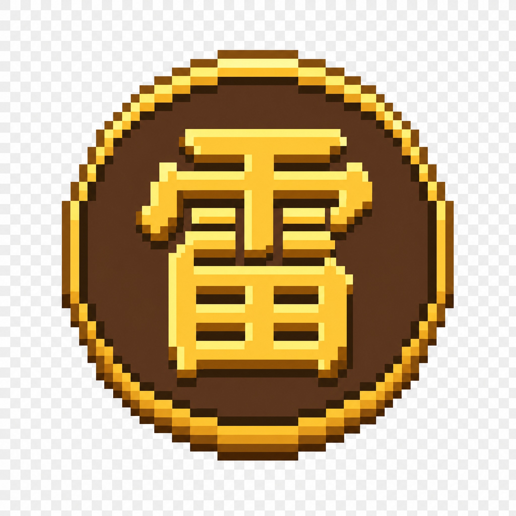 32x32像素游戏图标，圆形，纯棕色背景，中心有一个清晰的金色… - 图片创意预览