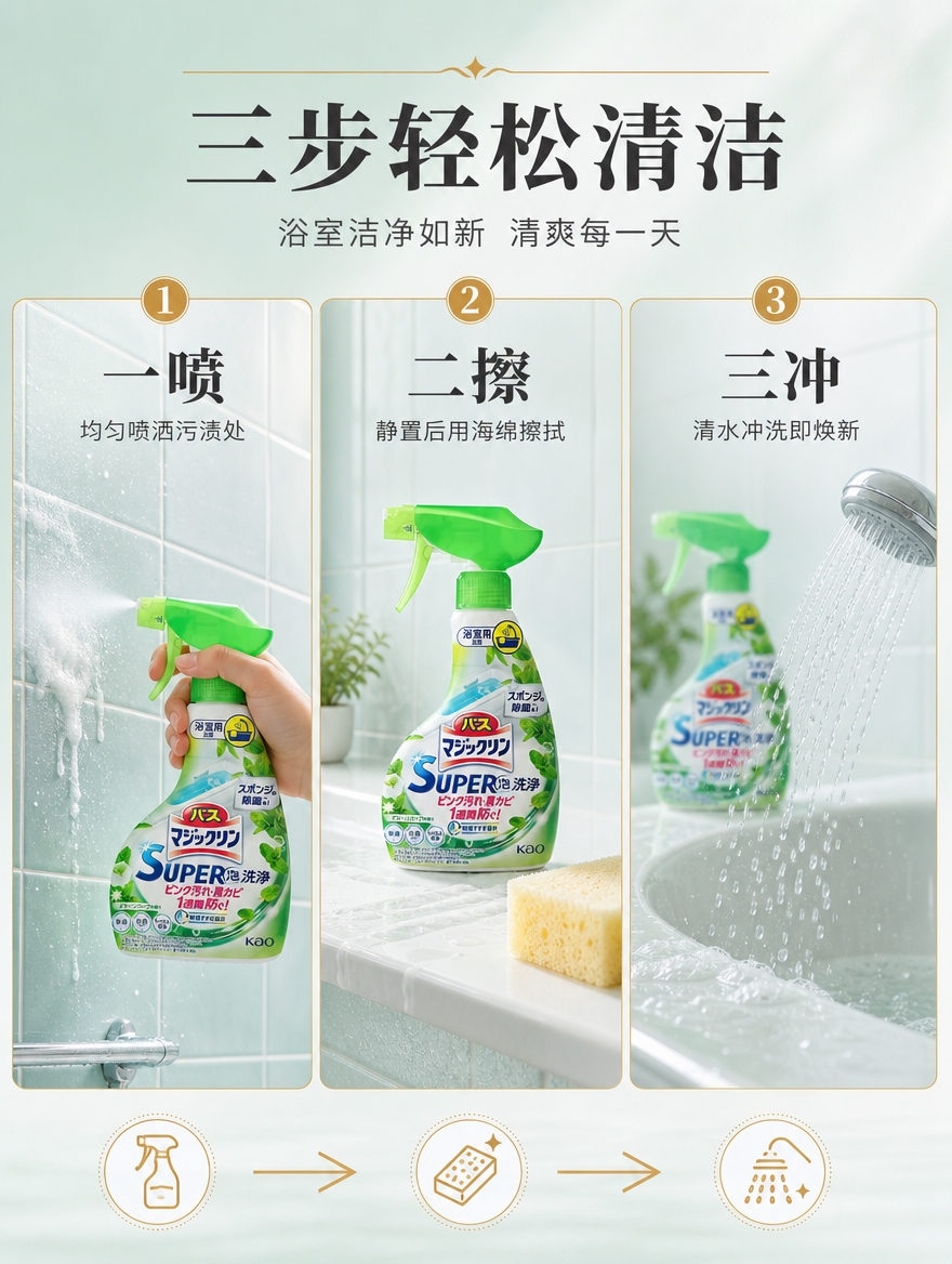 [商品] 使用【图3】薄荷绿瓶花王浴室清洁剂；保留瓶身结构、绿… - 图片创意预览