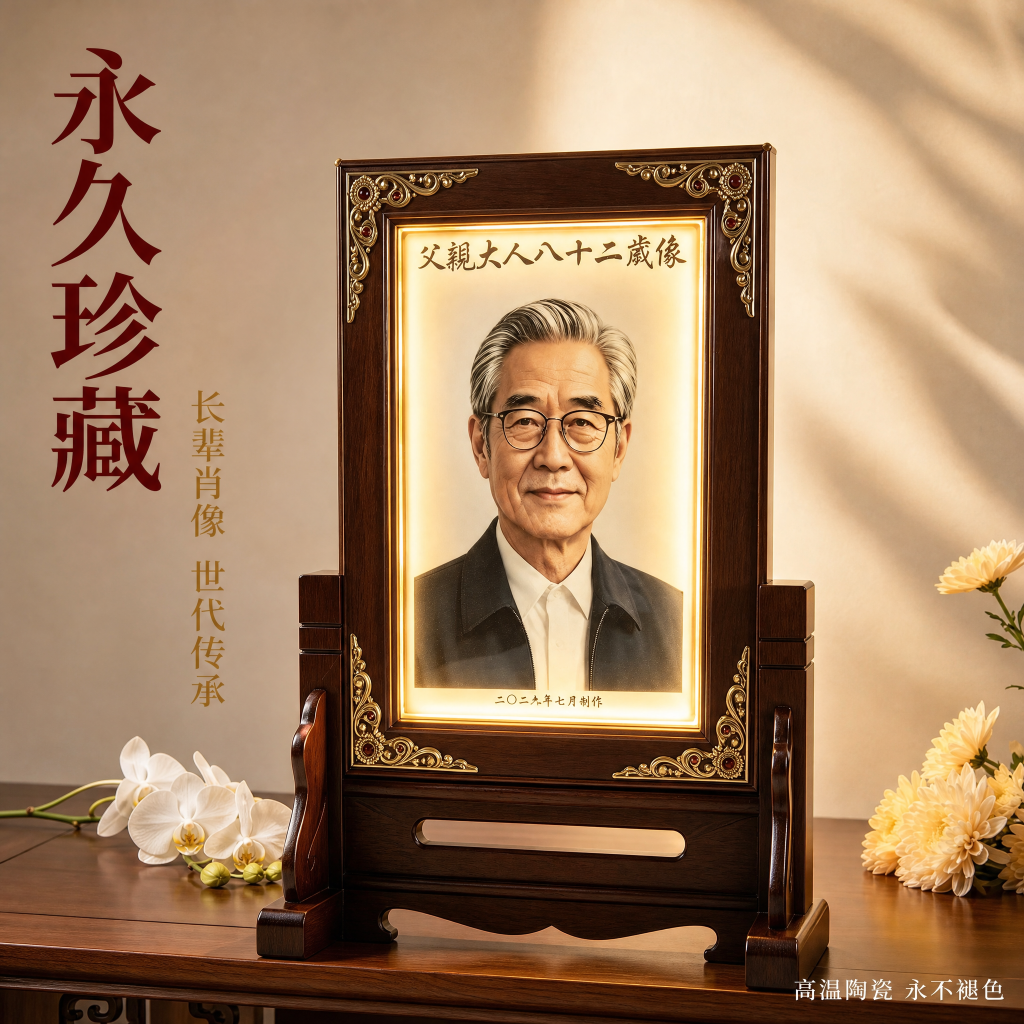 [主图-3] 中式桌面摆放瓷像台屏场景主图。[氛围风格] 中式… - 图片创意预览