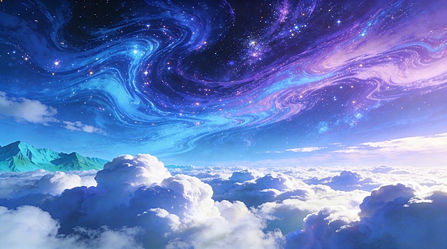 增强云朵和空中银河的纹理感，增多闪光粒子