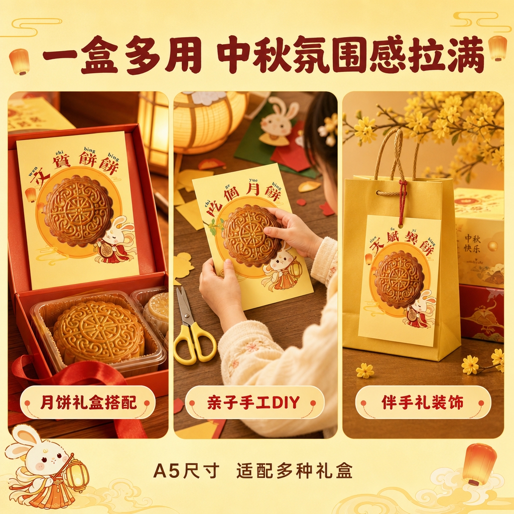 [商品] 使用【图1】和【图2】的A5中秋月饼小卡；保留小卡的… - 图片创意预览