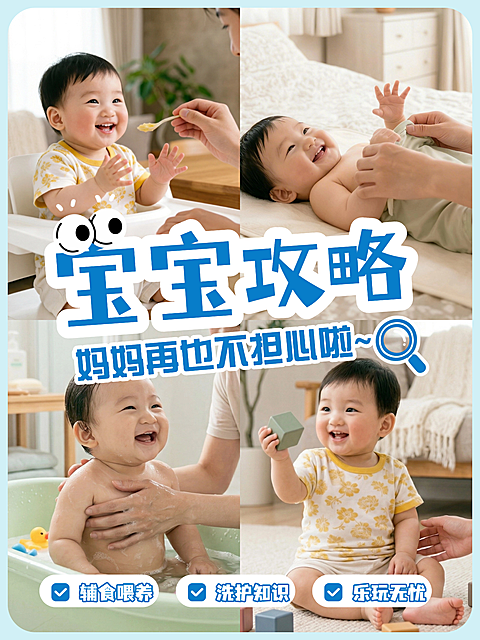 母婴科普攻略分享拼图宫格花字小红书封面