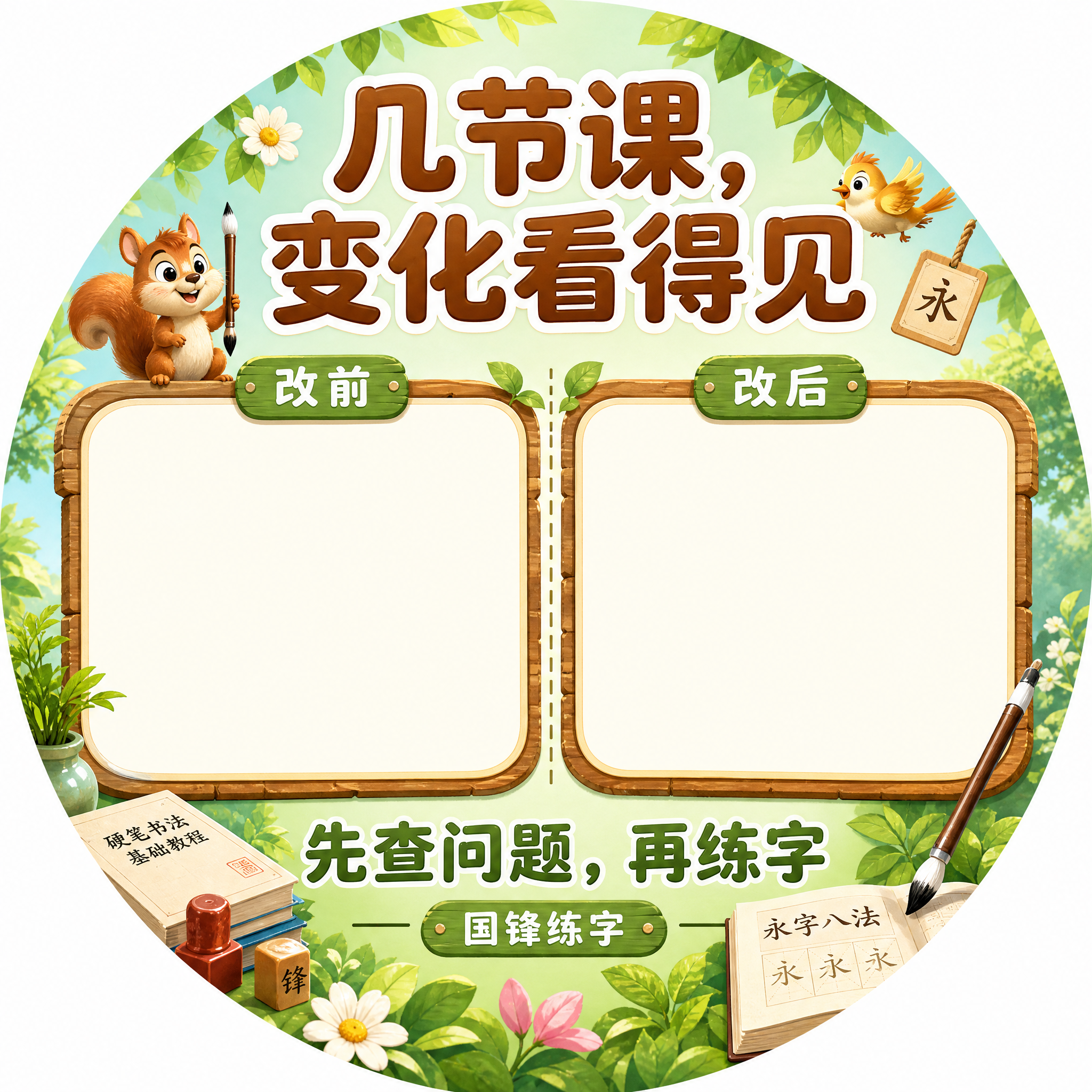 圆形扇面招生海报，B面对比图面，童趣卡通3D插画风，参考图风格… - 图片创意预览