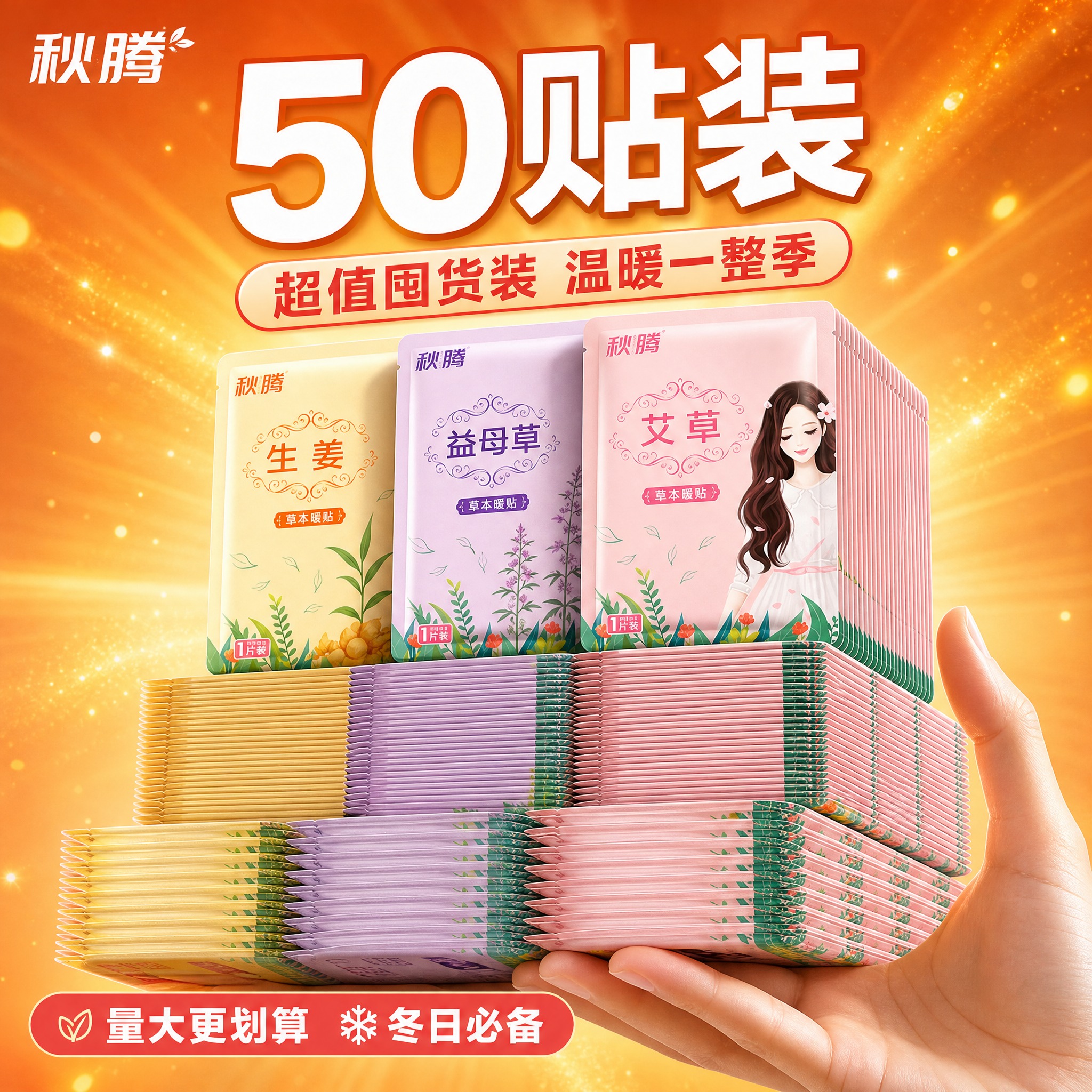 [主图-规格50贴] 50片装暖贴展示，超值囤货装。 [统一基… - 图片创意预览