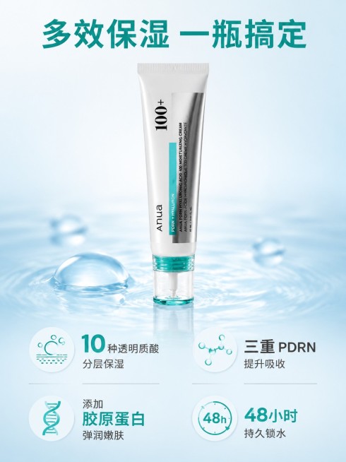 [主图-6] ANUA PDRN透明质酸保湿霜品牌信任背书主图。
[氛围风格] 韩系高端简约风，专业可信，质感高级
[画质] 超高清商业排版，简洁干净，细节清晰
[元素] 产品ANUA保湿霜居中放置，预览效果