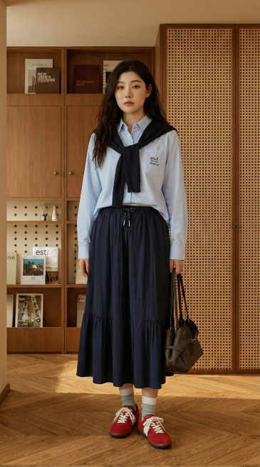 Leave the clothes in their natural state; do not tuck them inside the skirt预览效果