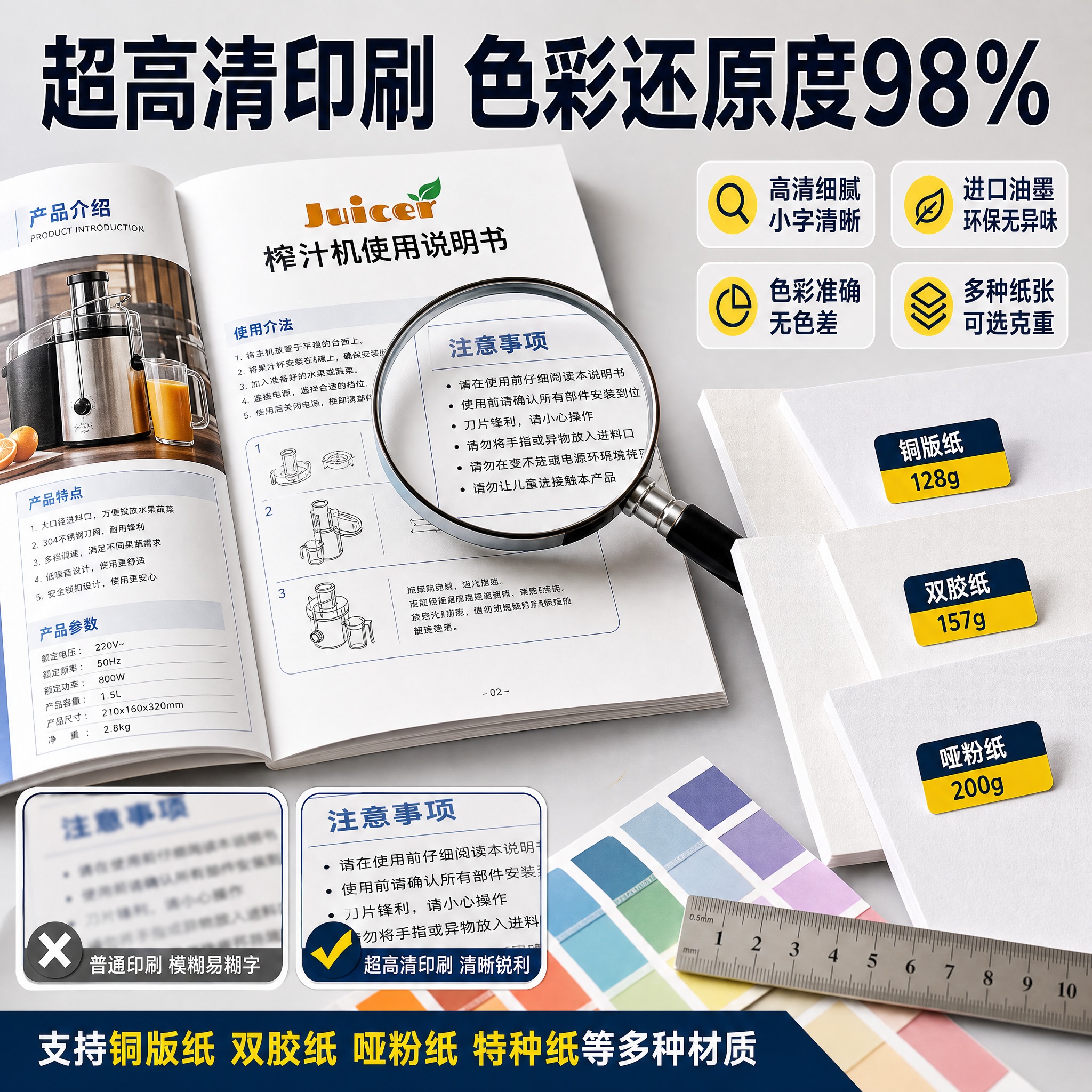 [主图-2] 主题：印刷工艺与品质细节展示，突出超高清印刷、色… - 图片创意预览