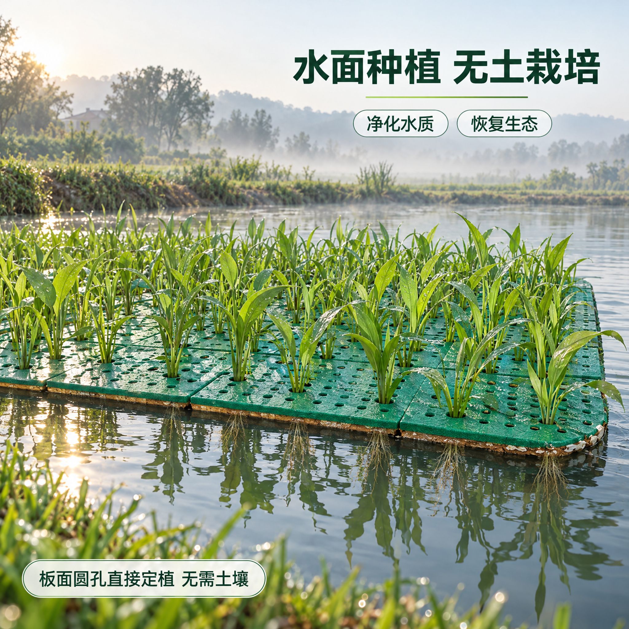[主图-4] 聚酯纤维浮岛 水面种植使用场景图，唯一任务是展示… - 图片创意预览