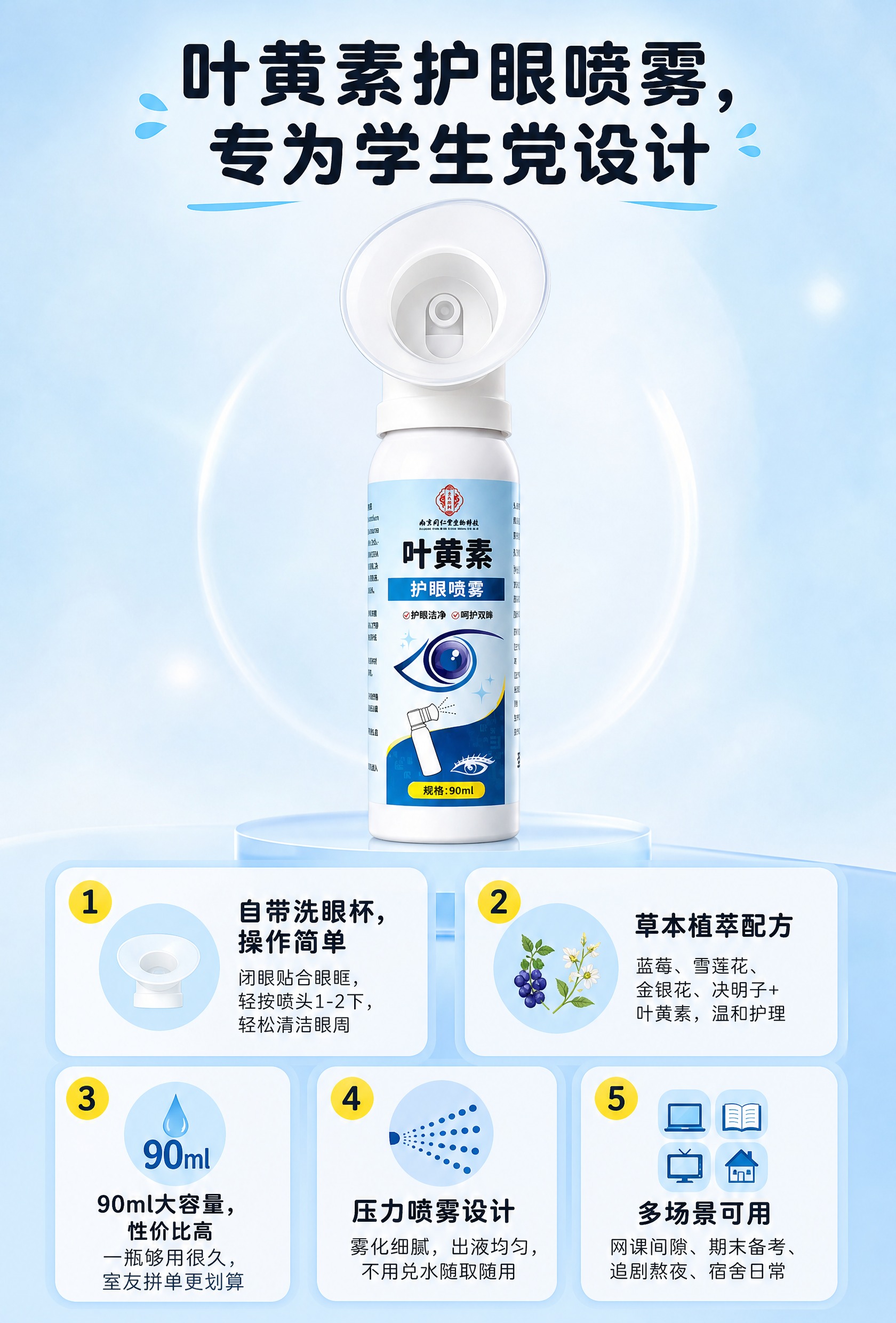 [商品] 使用【图2】和【图3】叶黄素护眼喷雾，保留白色瓶身、… - 图片创意预览