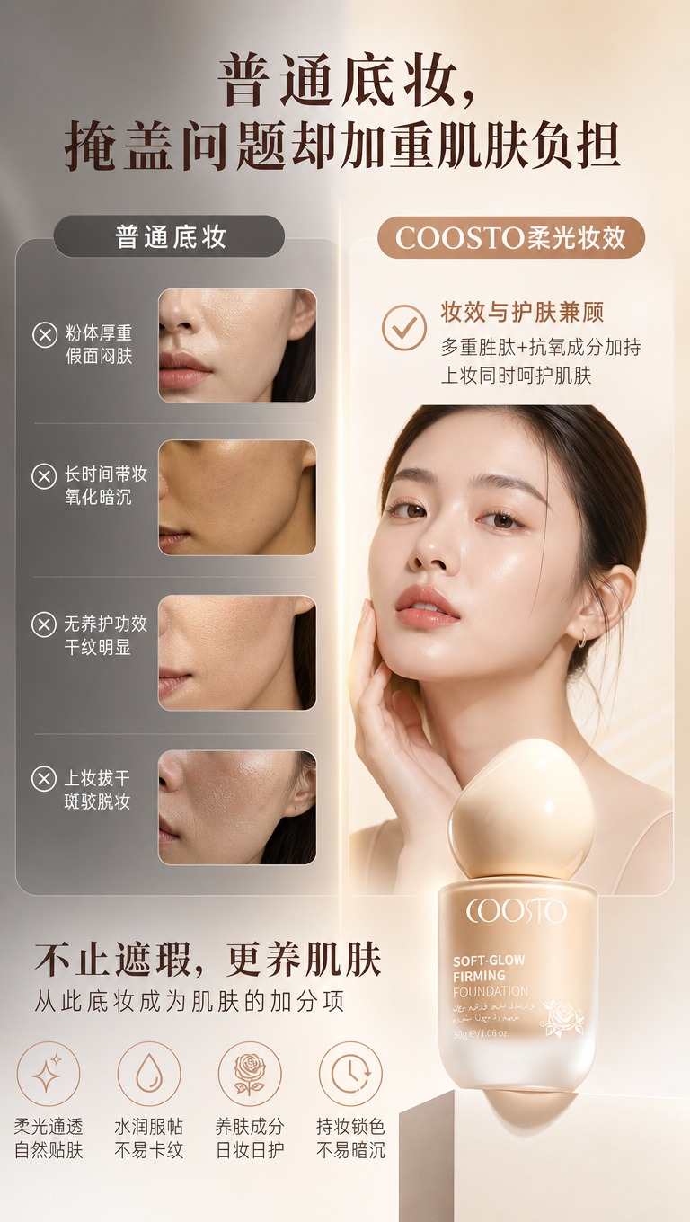 [商品] 使用【图1】COOSTO柔光紧致粉底液；保留瓶身、瓶… - 图片创意预览