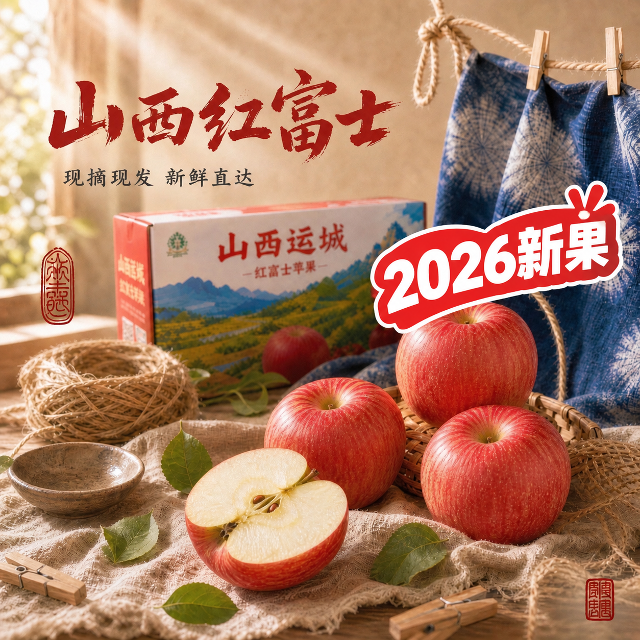 严格保持原图构图、光影、苹果、包装箱以及所有原有中文字体完全不… - 图片创意预览