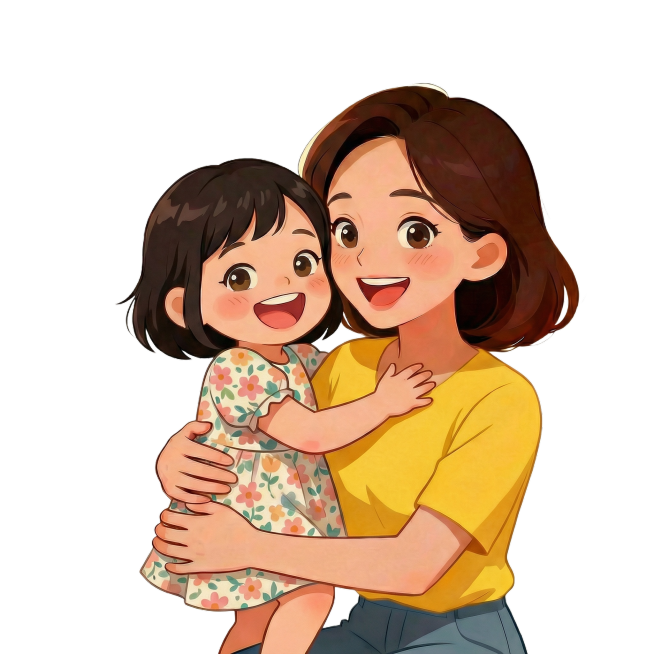 妈妈和女儿都是眼睛看着前方笑预览效果