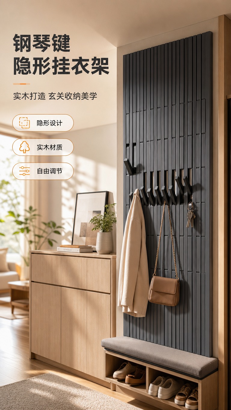 [商品] 使用【图1】深灰色实木钢琴键挂衣架；保留钢琴键竖条格… - 图片创意预览