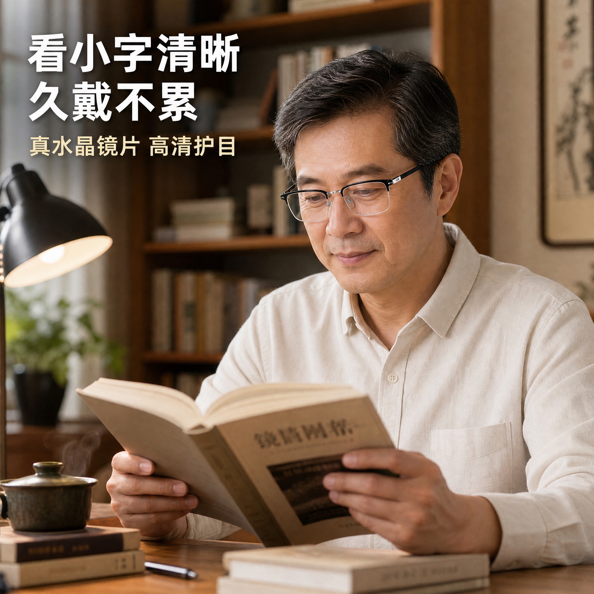 [主图-4] 真实使用场景，展示中老年人佩戴老花镜阅读看书的真… - 图片创意预览